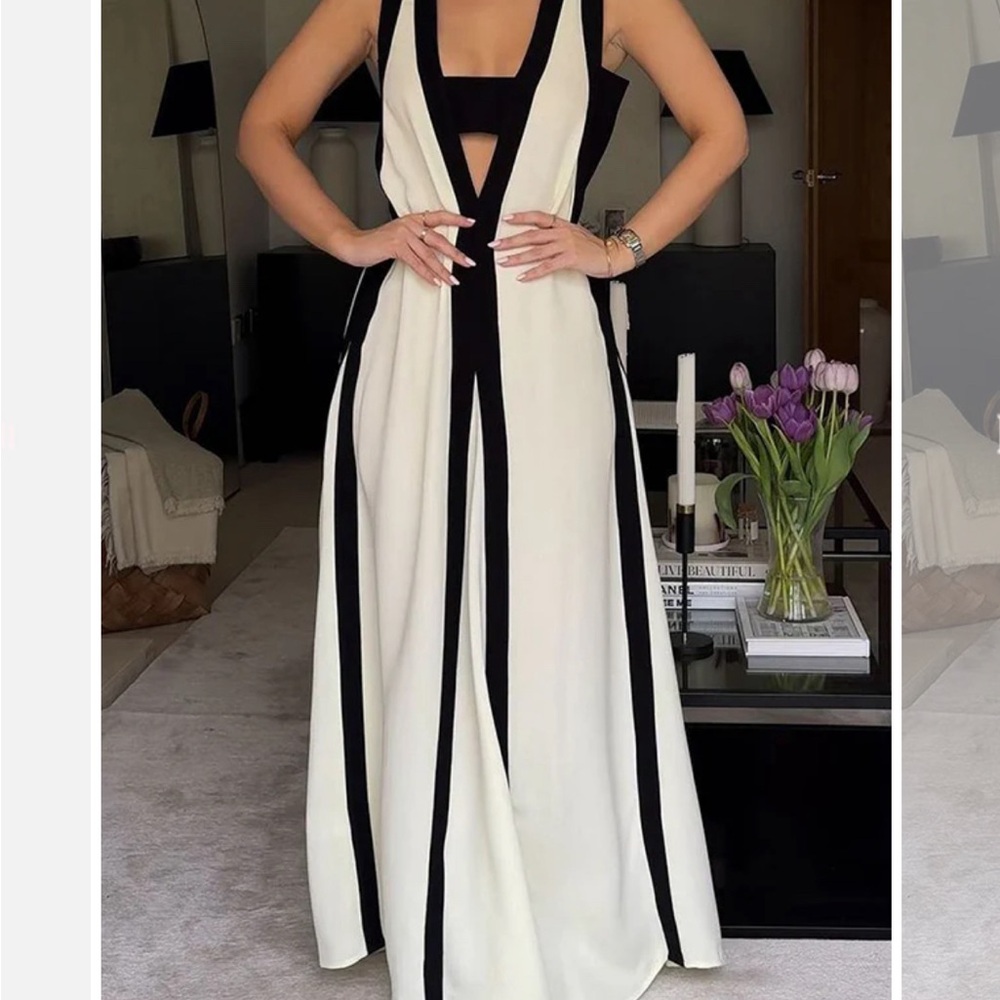 Elegant Piano Keys Reversible Style Colorblock A-line Maxi Dress